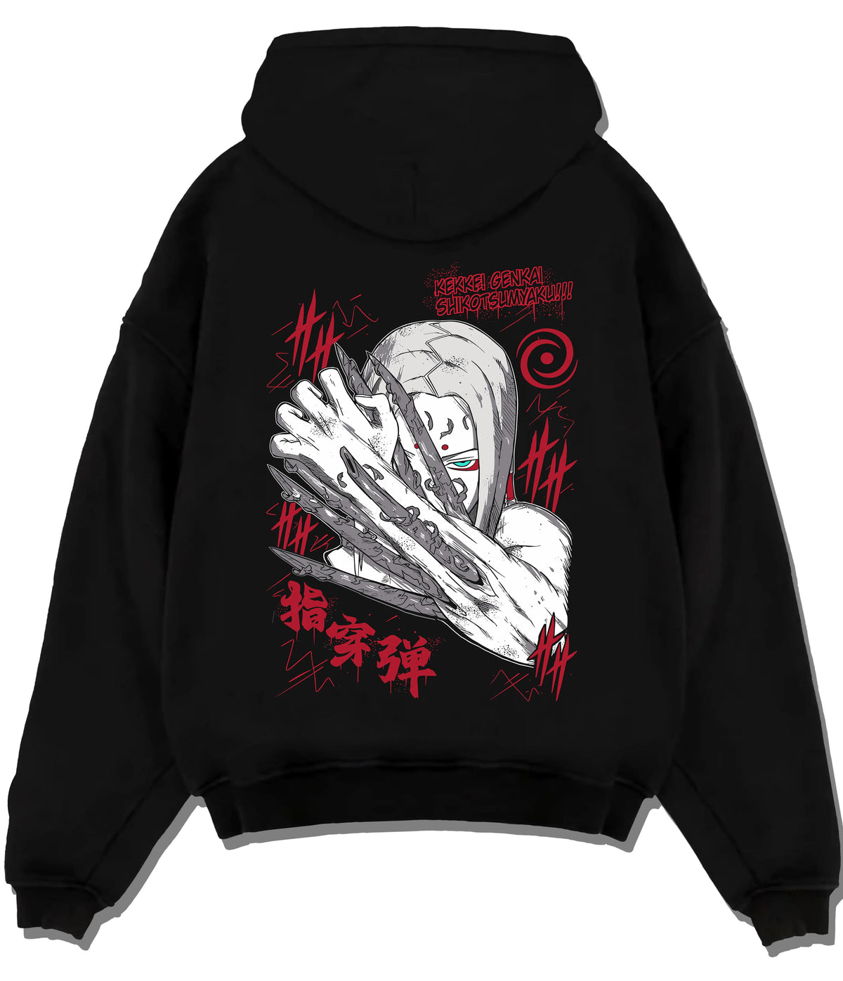 Black hoodie flat back view showing Kimimaro Kaguya from Naruto: bone-based attack (tentative)
