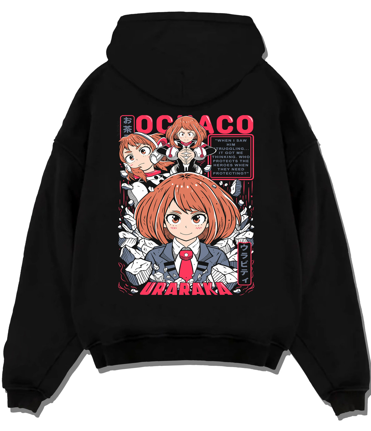 Black hoodie flat back view showing Ochaco Uraraka from My Hero Academia: My Hero Academia heroine