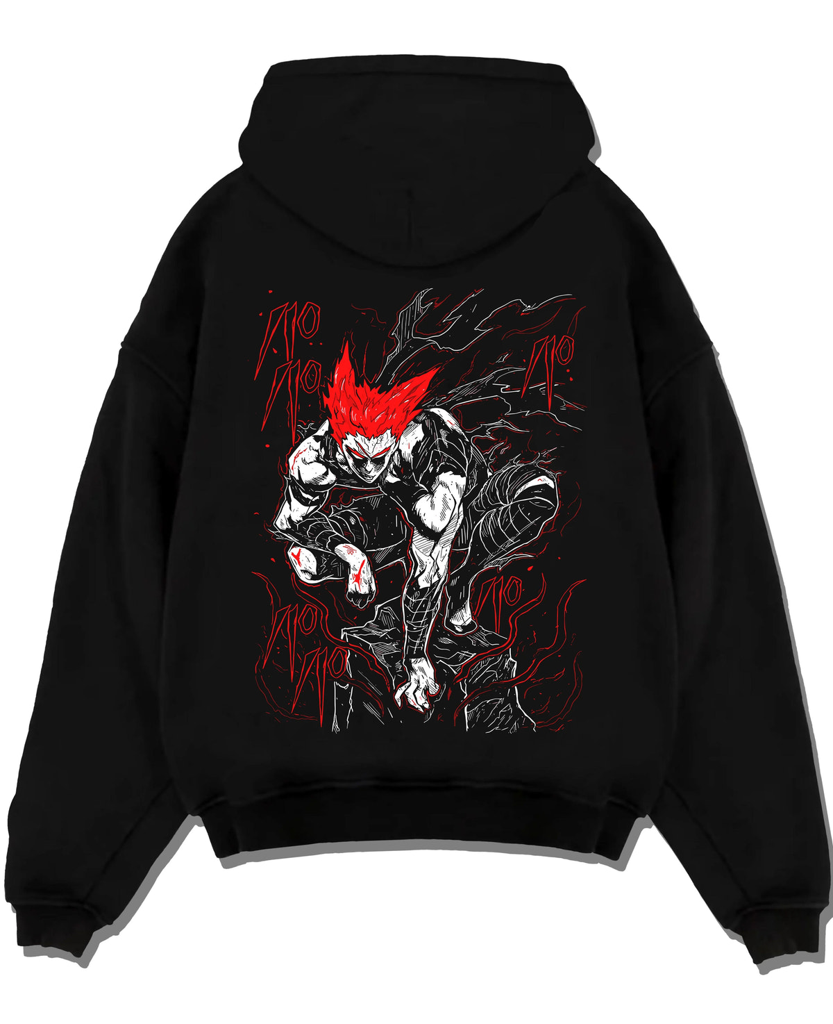 Black hoodie laid flat featuring Garou Hero Hunter One Punch Man artwork.