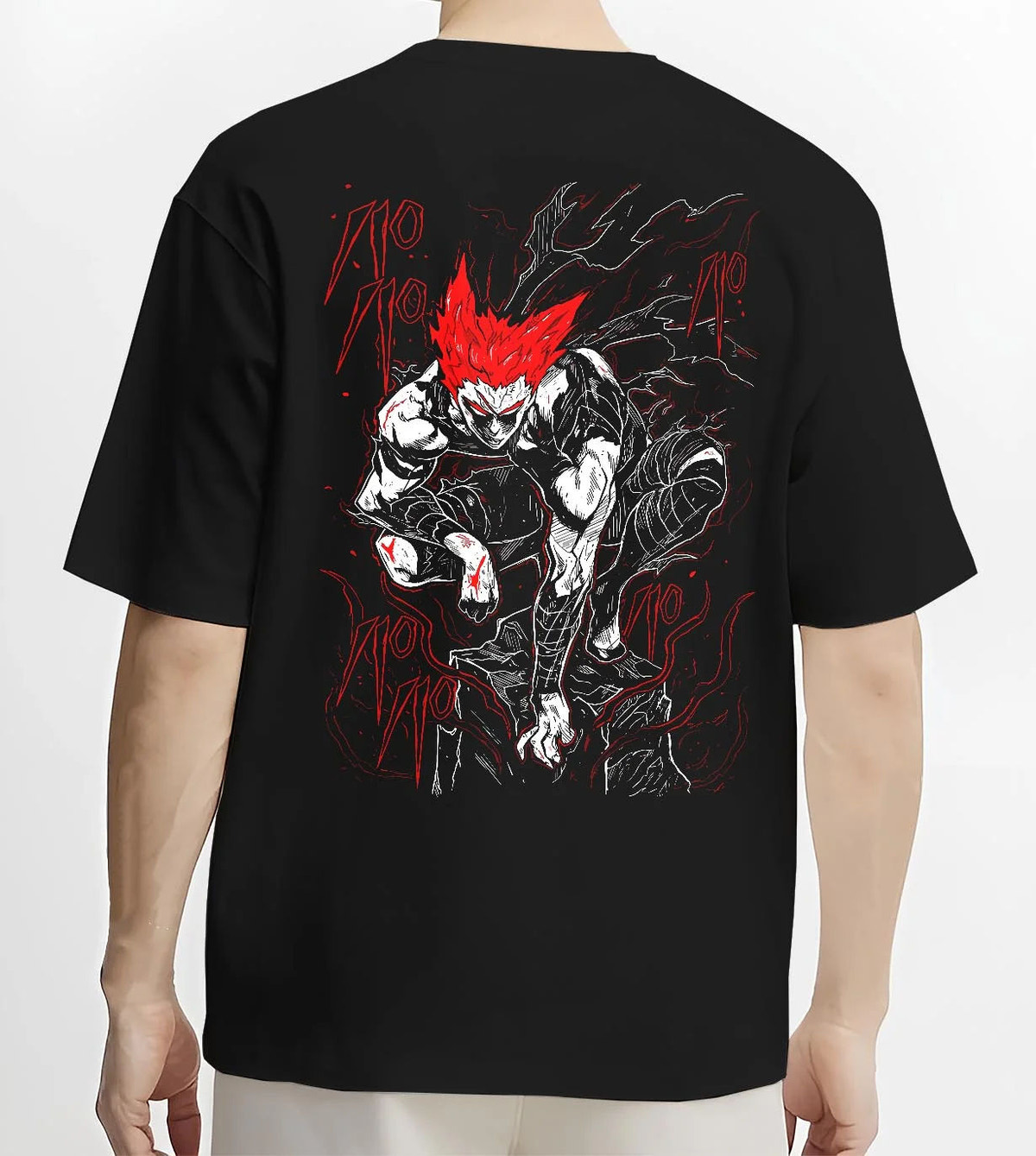 Black T-shirt worn by male model from the back featuring Garou Hero Hunter One Punch Man artwork.