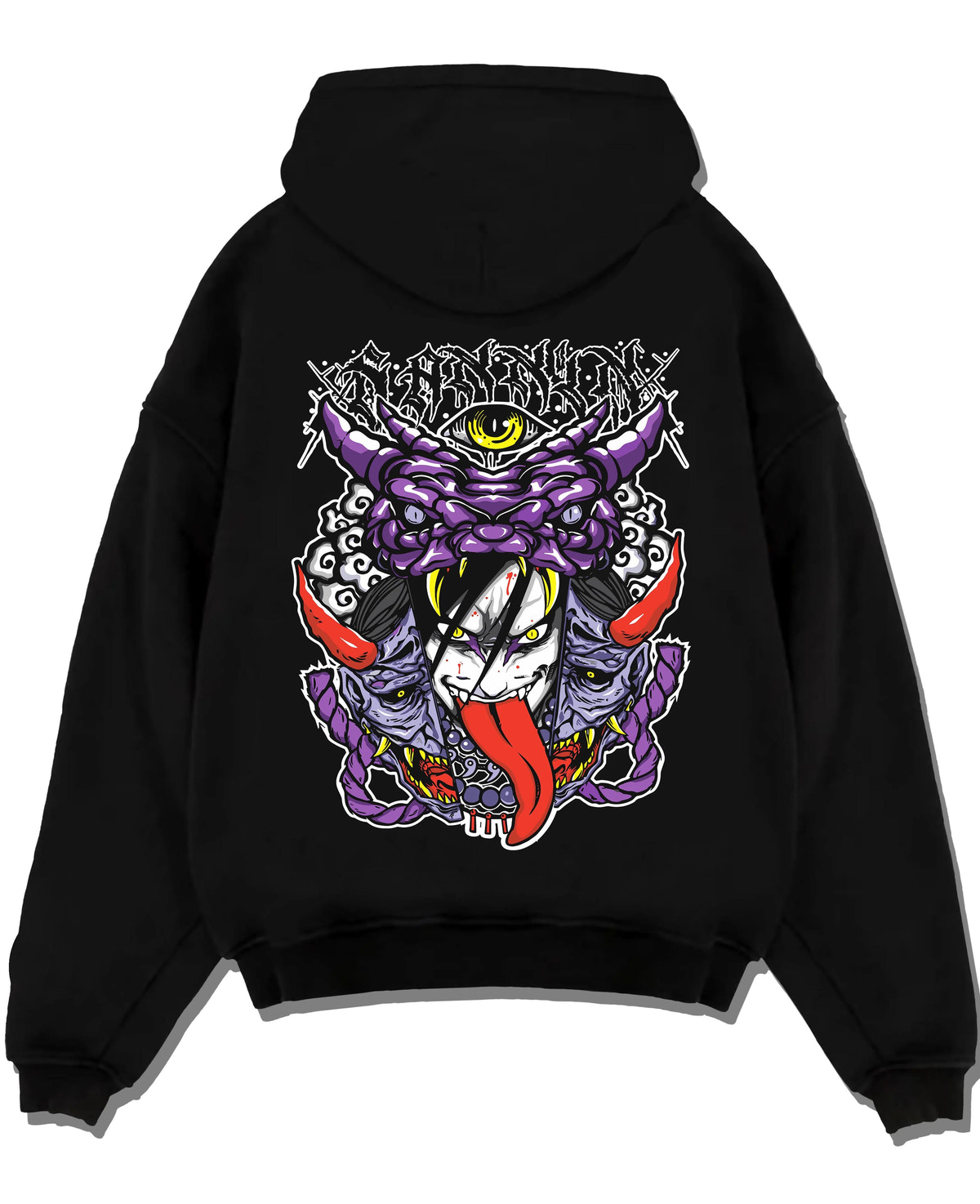 Black hoodie laid flat featuring Orochimaru snake summoning Naruto artwork.