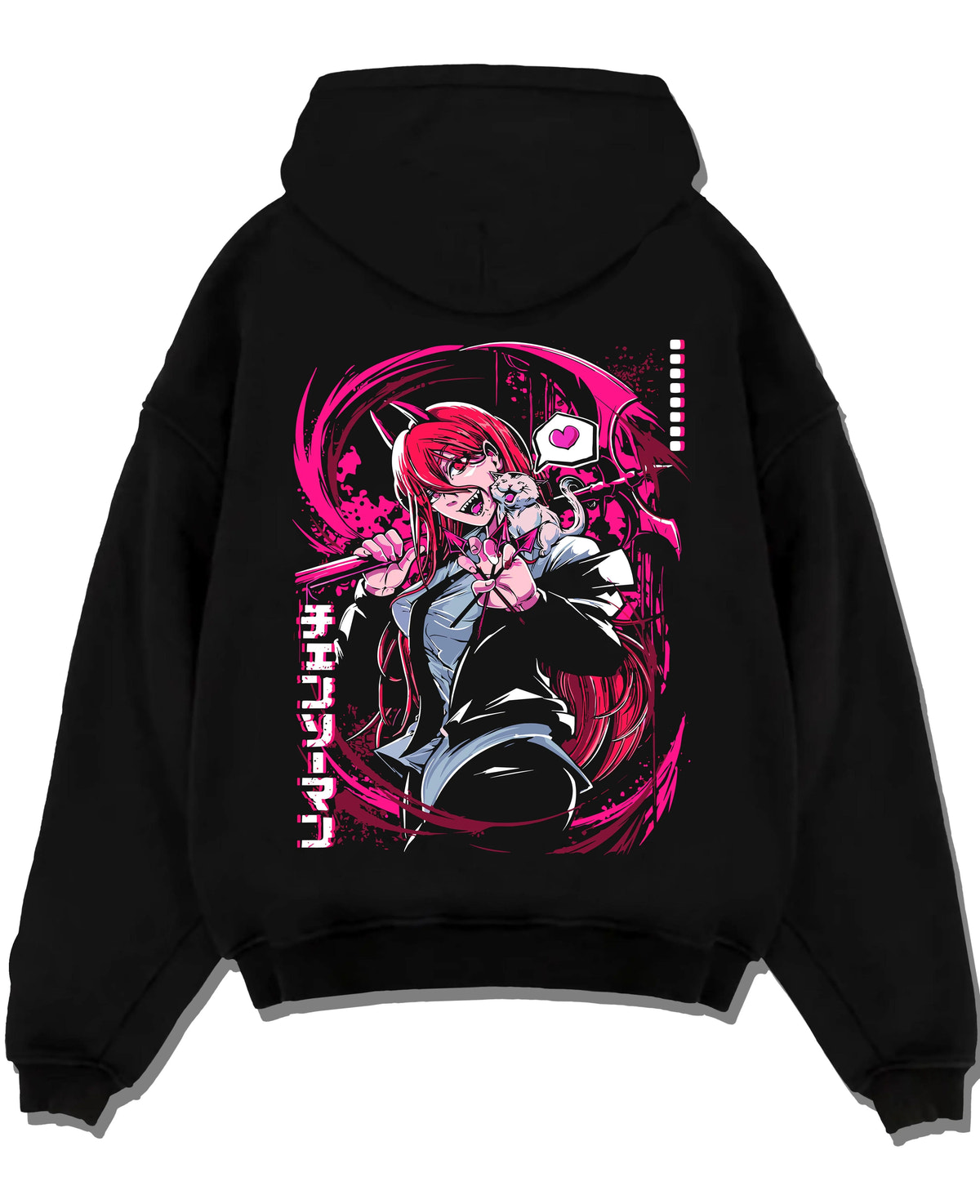 Black hoodie laid flat featuring Power Blood Fiend Chainsaw Man artwork.
