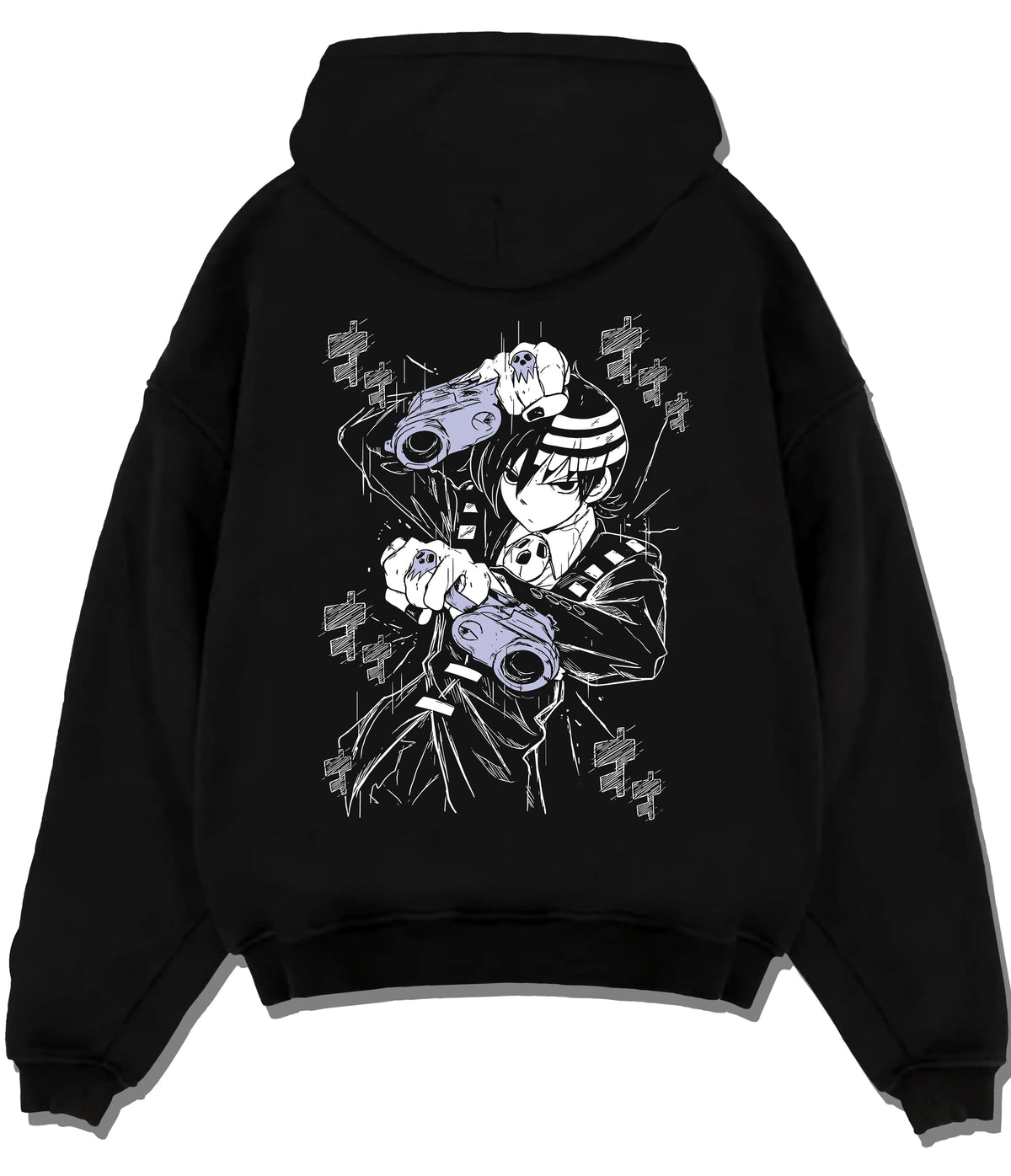 Death the Kid from Soul Eater holding dual pistols on flat back hoodie design
