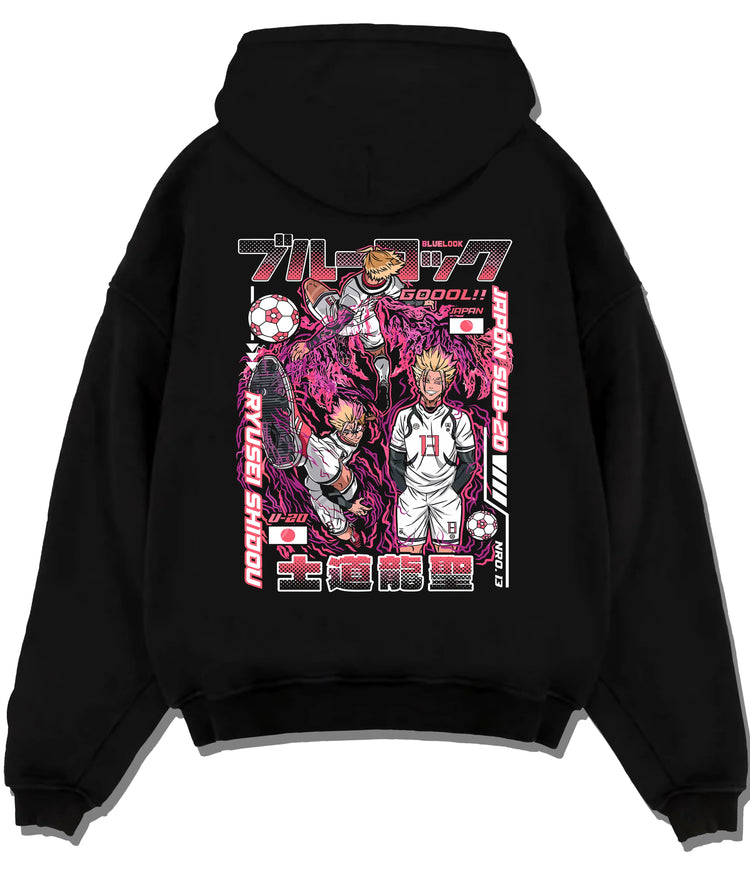 Black hoodie flat back view showing Ryusei Shidou from Blue Lock: Blue Lock football manga