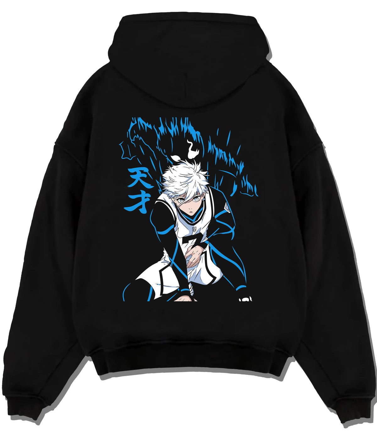 Black hoodie flat back view showing Seishiro Nagi from Blue Lock: Blue Lock football