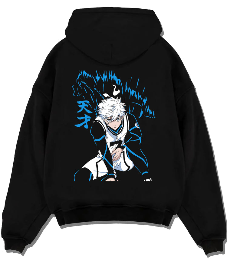 Black hoodie flat back view showing Seishiro Nagi from Blue Lock: Blue Lock football