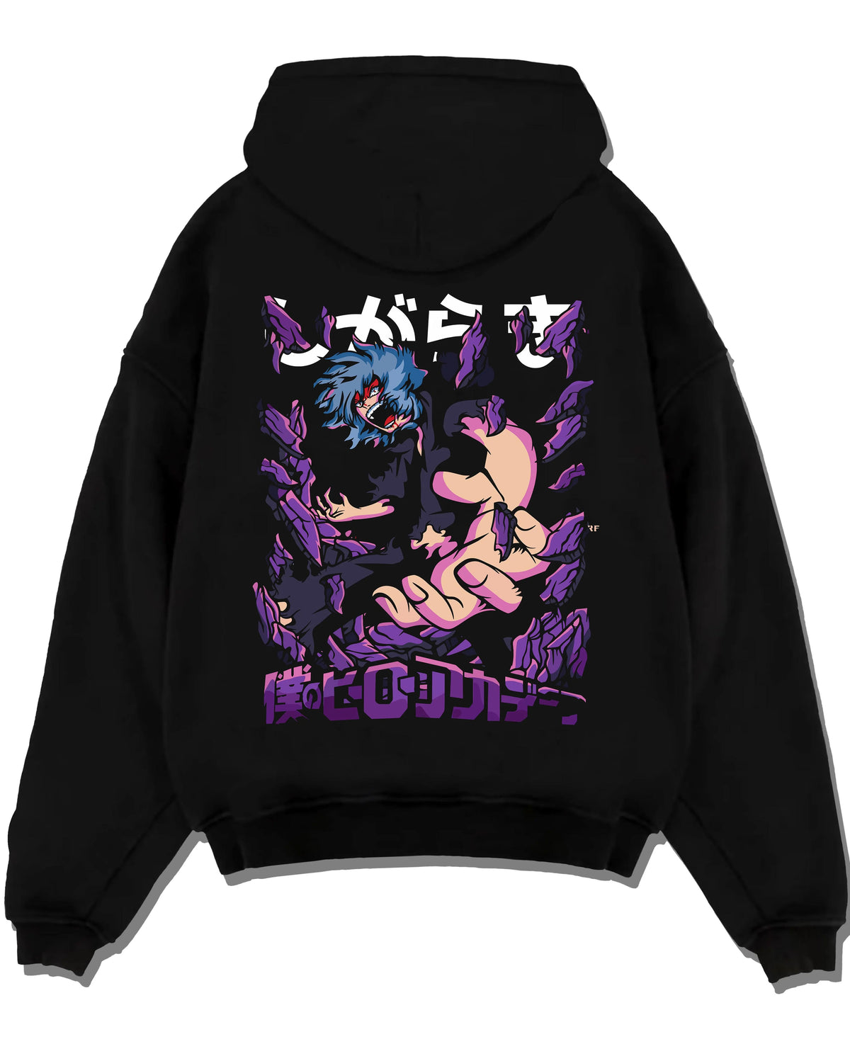 Black hoodie laid flat featuring Tomura Shigaraki Decay villain My Hero Academia artwork.
