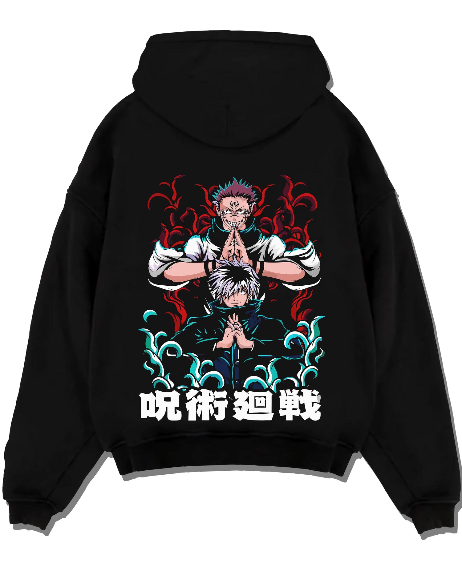 Black pullover hoodie laid flat with Shoko Ieiri Hoodie Jujutsu Kaisen Healing Stance graphic bold anime graphic.