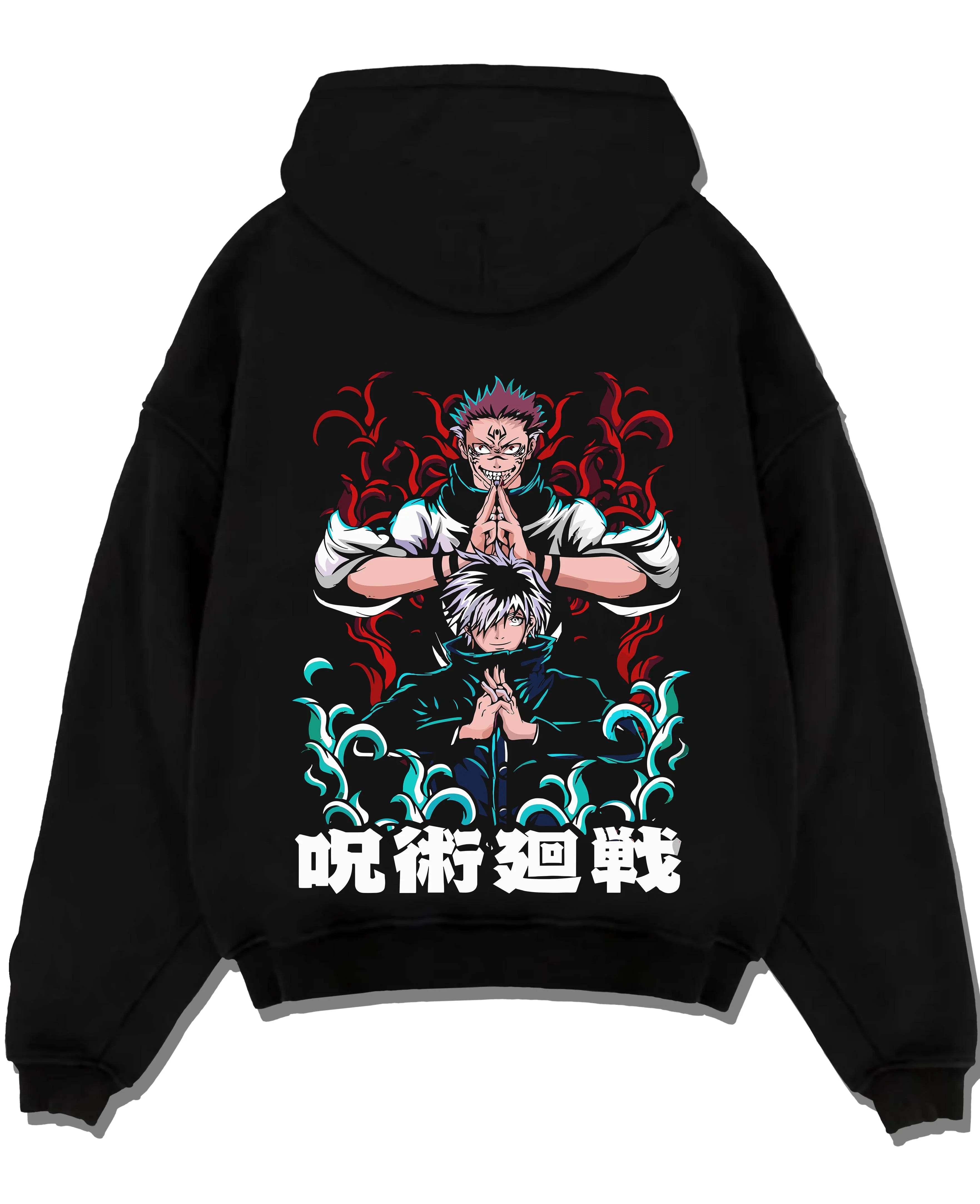 Black pullover hoodie laid flat with Shoko Ieiri Hoodie Jujutsu Kaisen Healing Stance graphic bold anime graphic.