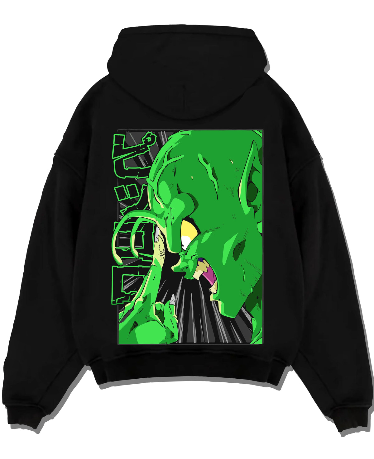 Black hoodie laid flat featuring Piccolo Special Beam Cannon Dragon Ball Z artwork.