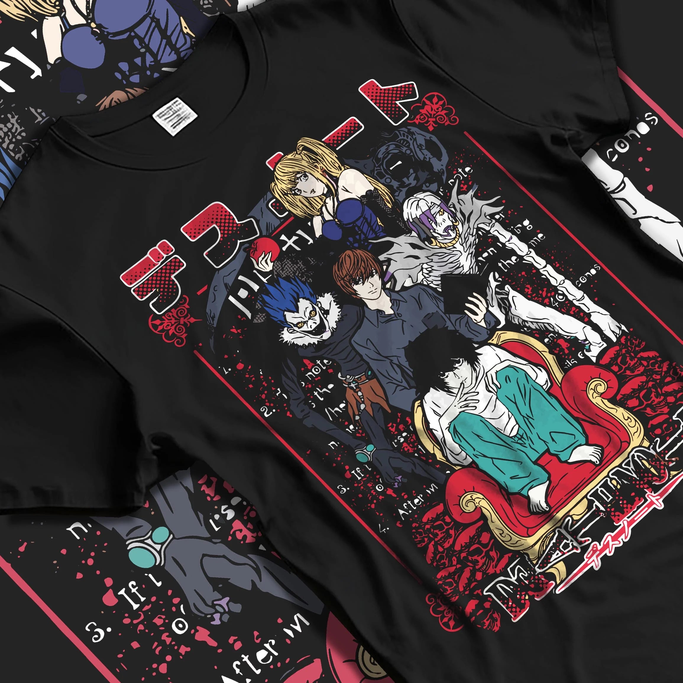 Black T-shirt laid flat with natural folds with Team Demon Slayer Hoodie Hashira Corps Gathering graphic streetwear graphic.