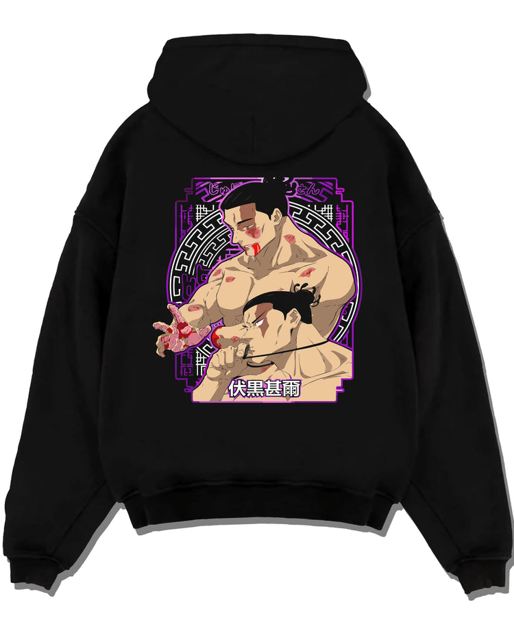 Black pullover hoodie laid flat with Toudou Hoodie Jujutsu Kaisen Aoi Toudou Divergent graphic premium wear.