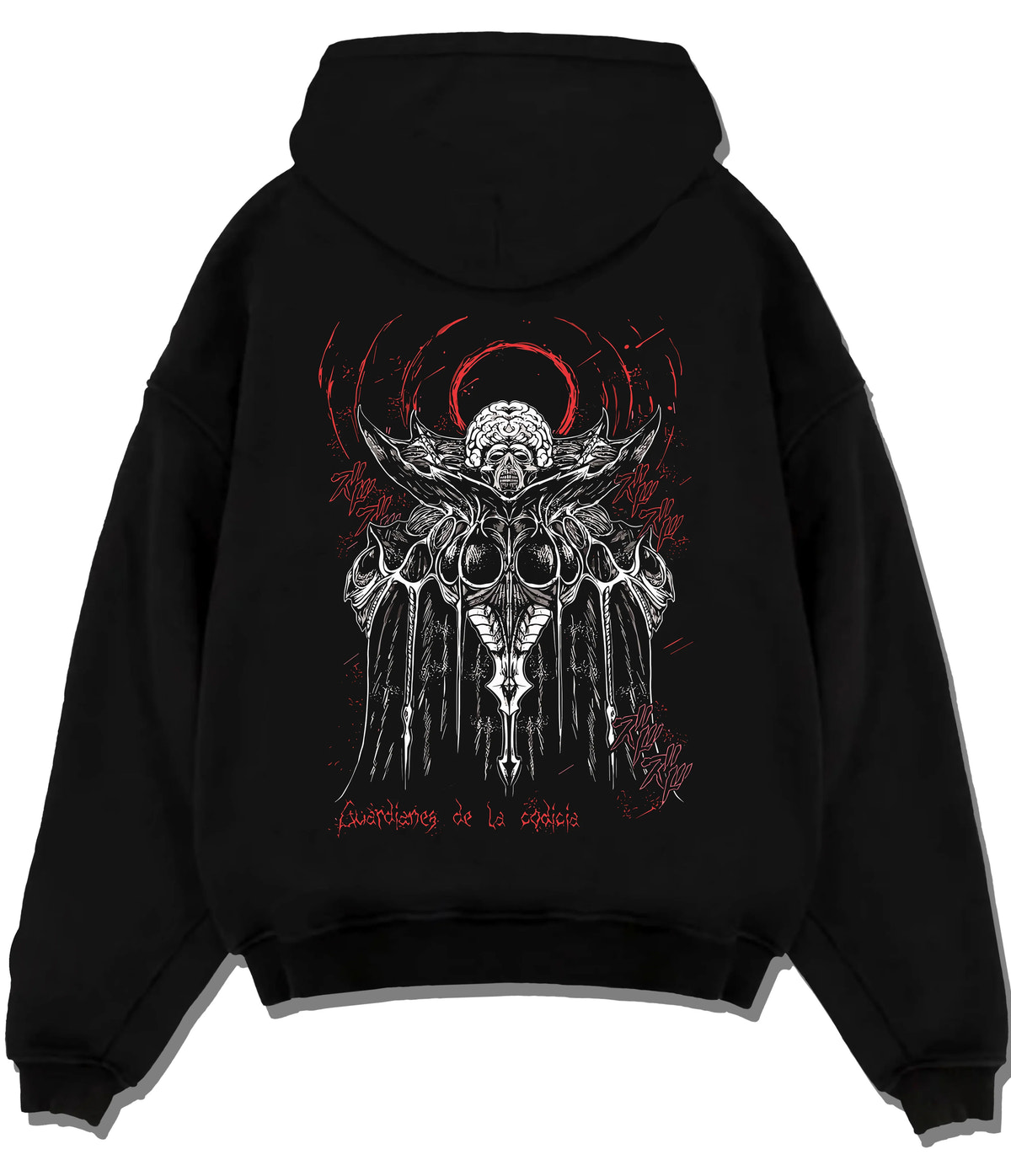 Black hoodie flat back view showing Void from Berserk: God Hand