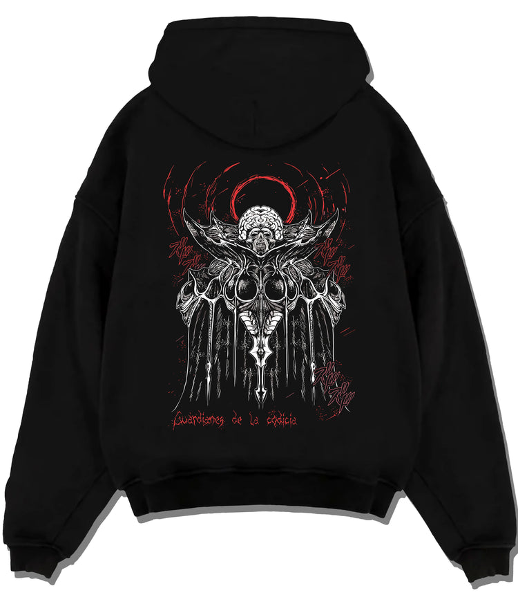 Black hoodie flat back view showing Void from Berserk: God Hand