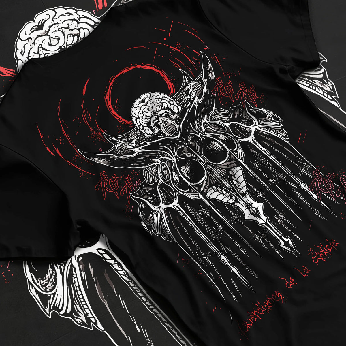 Black T-shirt flat back view showing Void from Berserk: God Hand