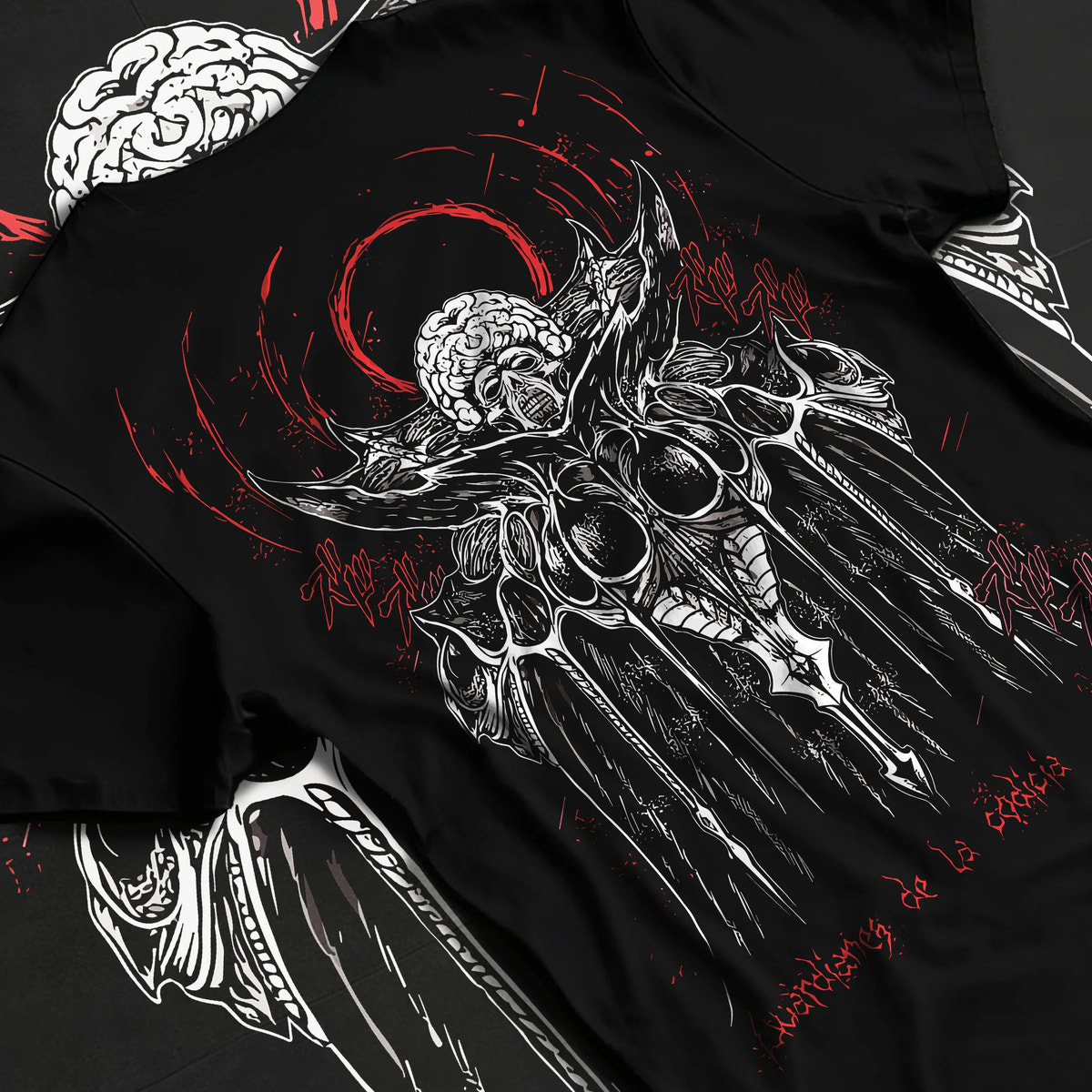 Black T-shirt flat back view showing Void from Berserk: God Hand