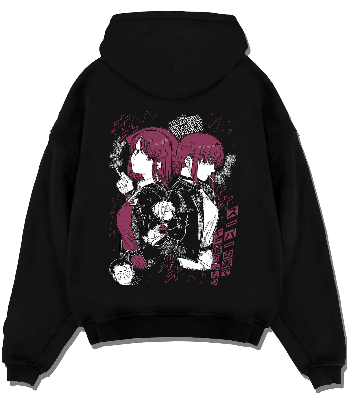 Black hoodie flat back view showing Yamada / Tayama from Smoking Behind the Supermarket: Smoking Behind the Supermarket