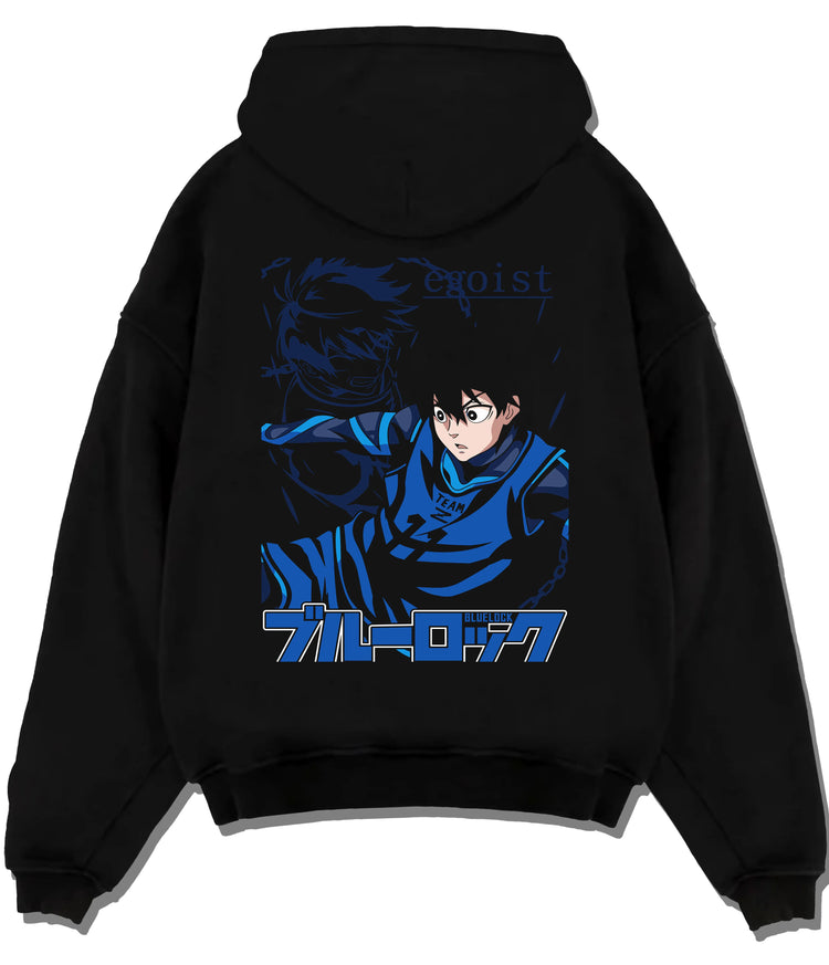 Black hoodie flat back view showing Yoichi Isagi from Blue Lock: Blue Lock football striker