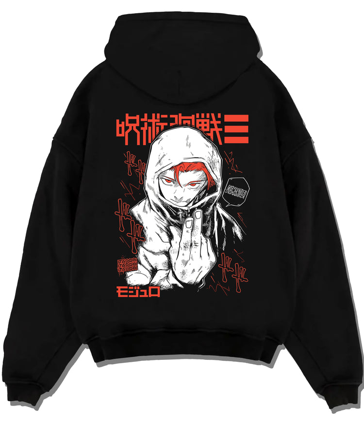 Black hoodie flat back view showing Yuji Itadori from Jujutsu Kaisen: hooded manga portrait