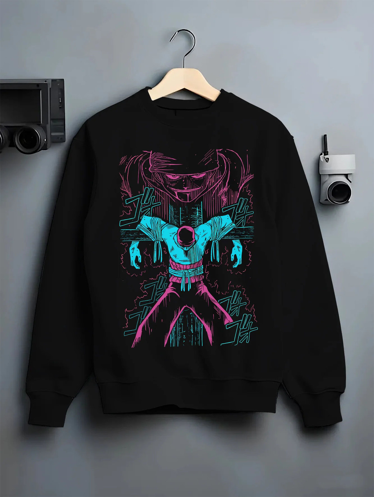 Roronoa Zoro facing execution in an early One Piece Shells Town scene on crewneck sweatshirt hanger